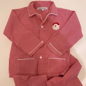Sweet Dreams Boy’s Christmas Pajamas Red check Gingham Santa embroidered Size 3